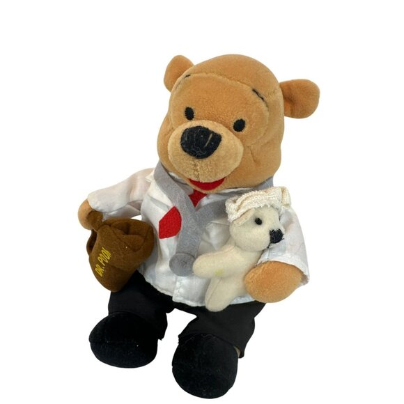 Disney Store Doctor Pooh Bean Plush Toy With Baby Bear & Bag - 9 Inches Tall - Picture 1 of 5